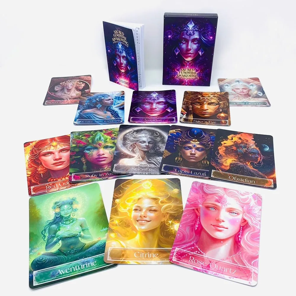 🌙 Sacred Feminine Awakening 13 Oracle Card Deck   Mini Gemstones
