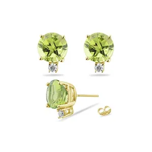0.06 Cts Diamond & 2.50 Cts Peridot (7mm Texas Star) Stud Earrings in 14K Yellow Gold-Screw Backs