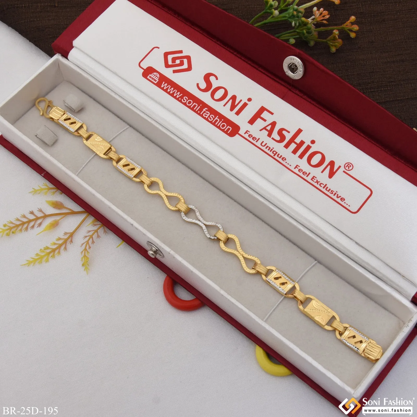 1 Gram Gold Plated Linked Latest Design Nawabi Bracelet for Men - Style D195