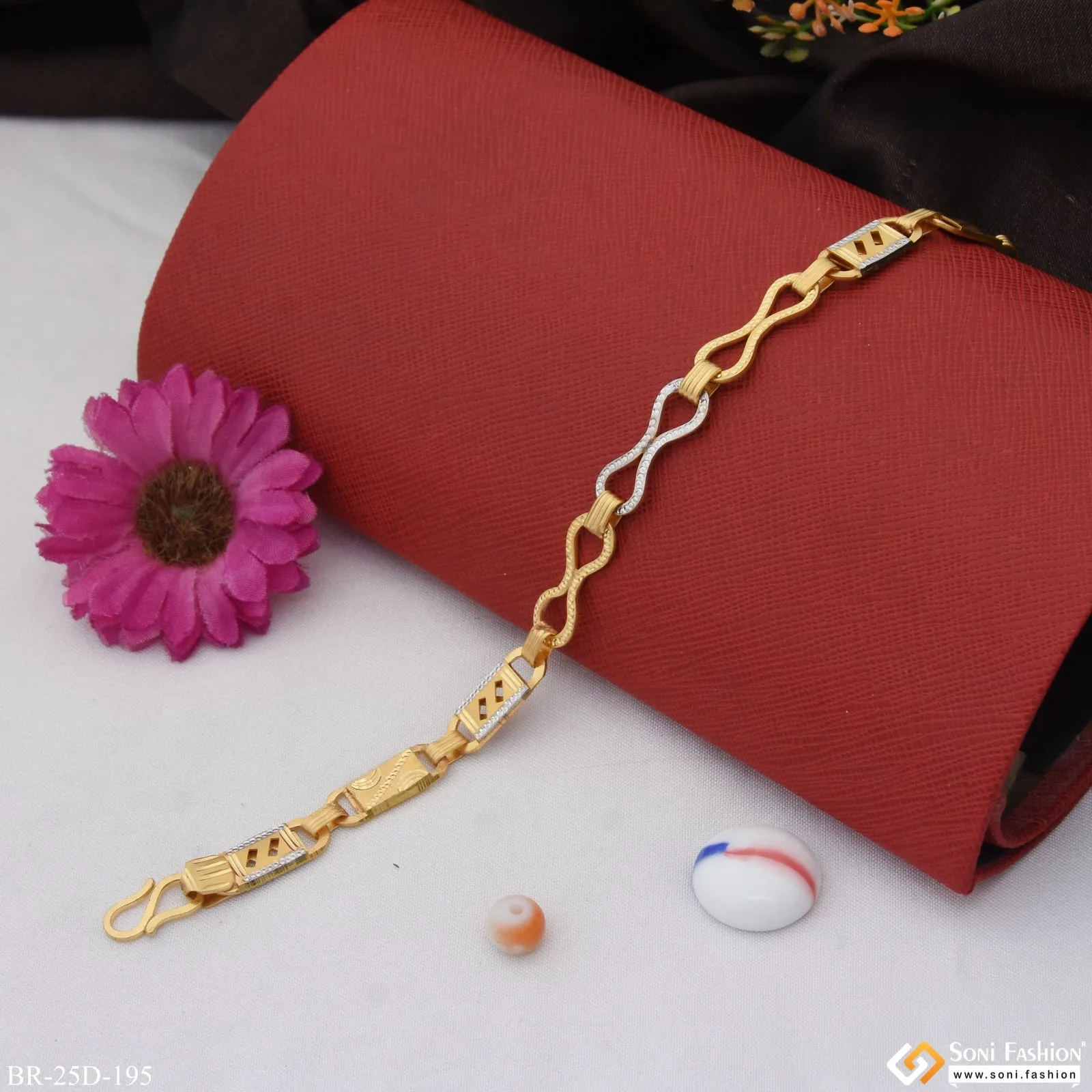 1 Gram Gold Plated Linked Latest Design Nawabi Bracelet for Men - Style D195
