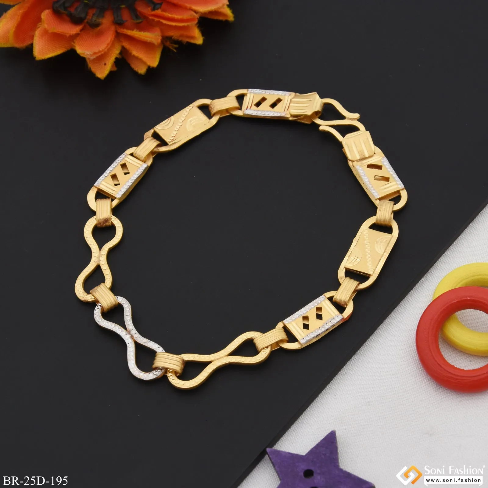 1 Gram Gold Plated Linked Latest Design Nawabi Bracelet for Men - Style D195