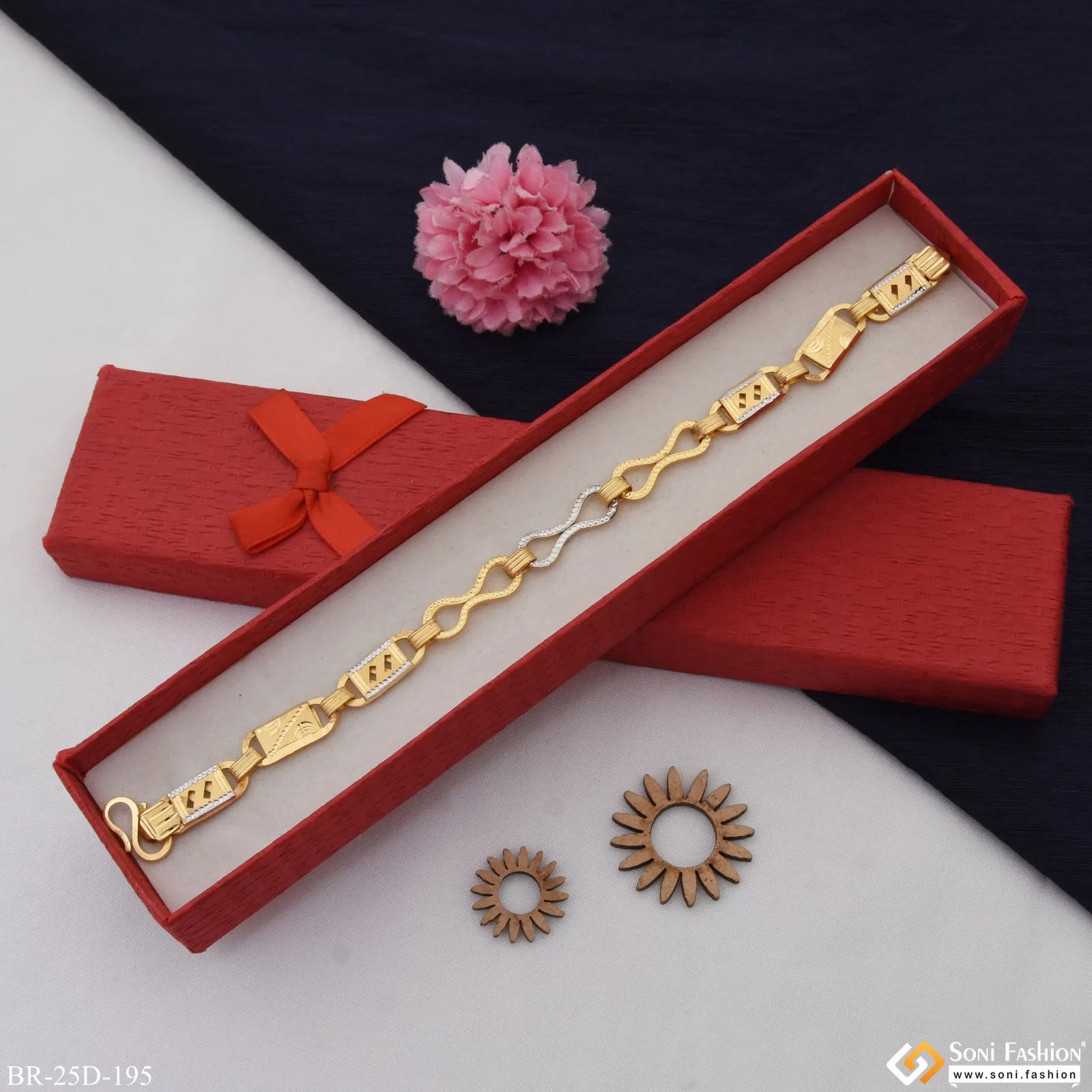 1 Gram Gold Plated Linked Latest Design Nawabi Bracelet for Men - Style D195