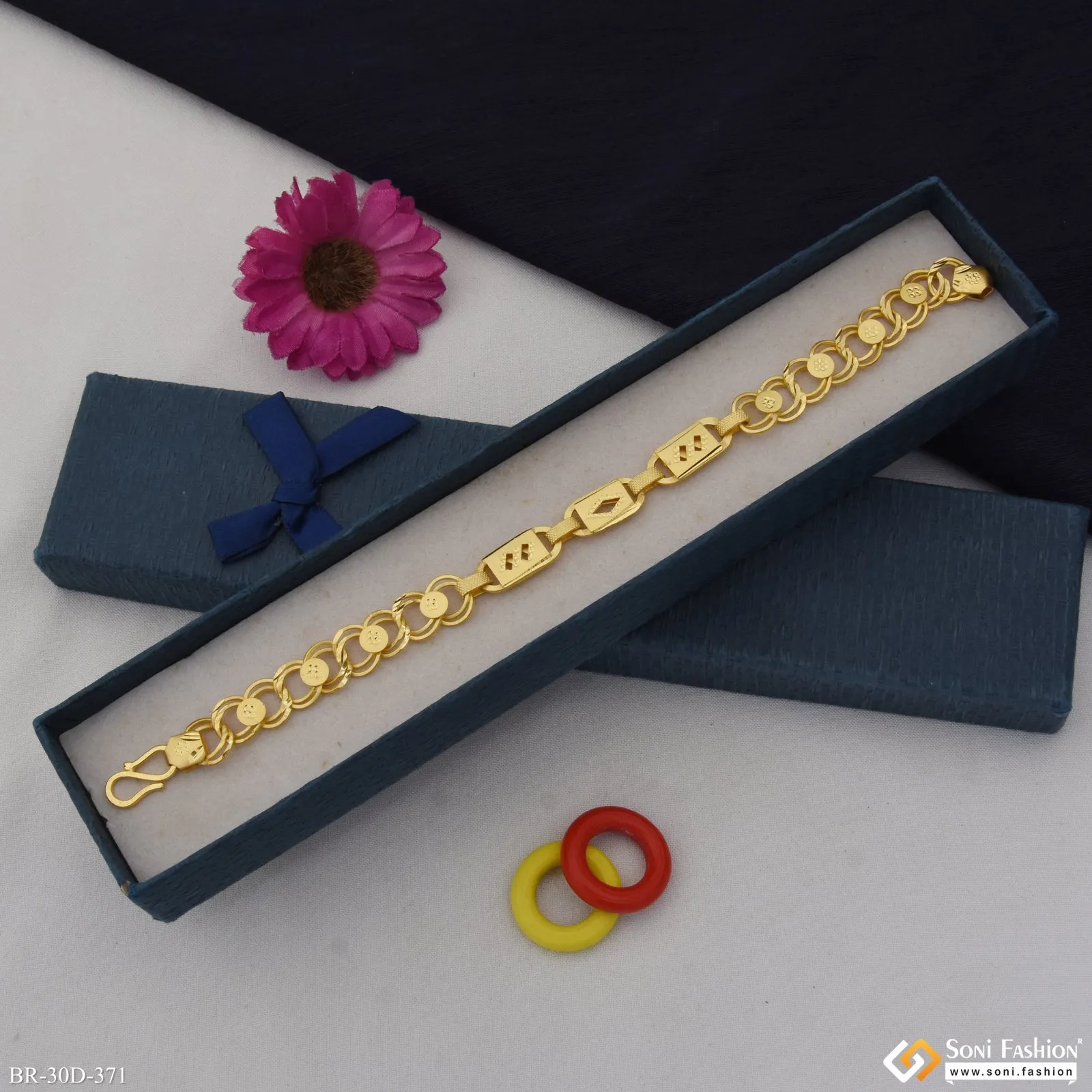 1 Gram Gold Plated Linked Trending Design Nawabi Bracelet for Men - Style D371