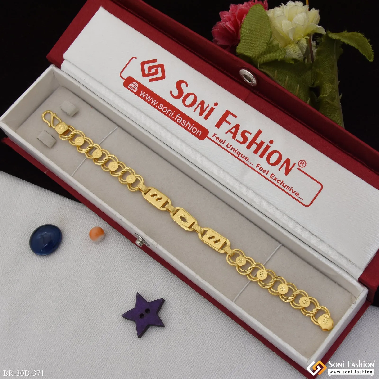 1 Gram Gold Plated Linked Trending Design Nawabi Bracelet for Men - Style D371
