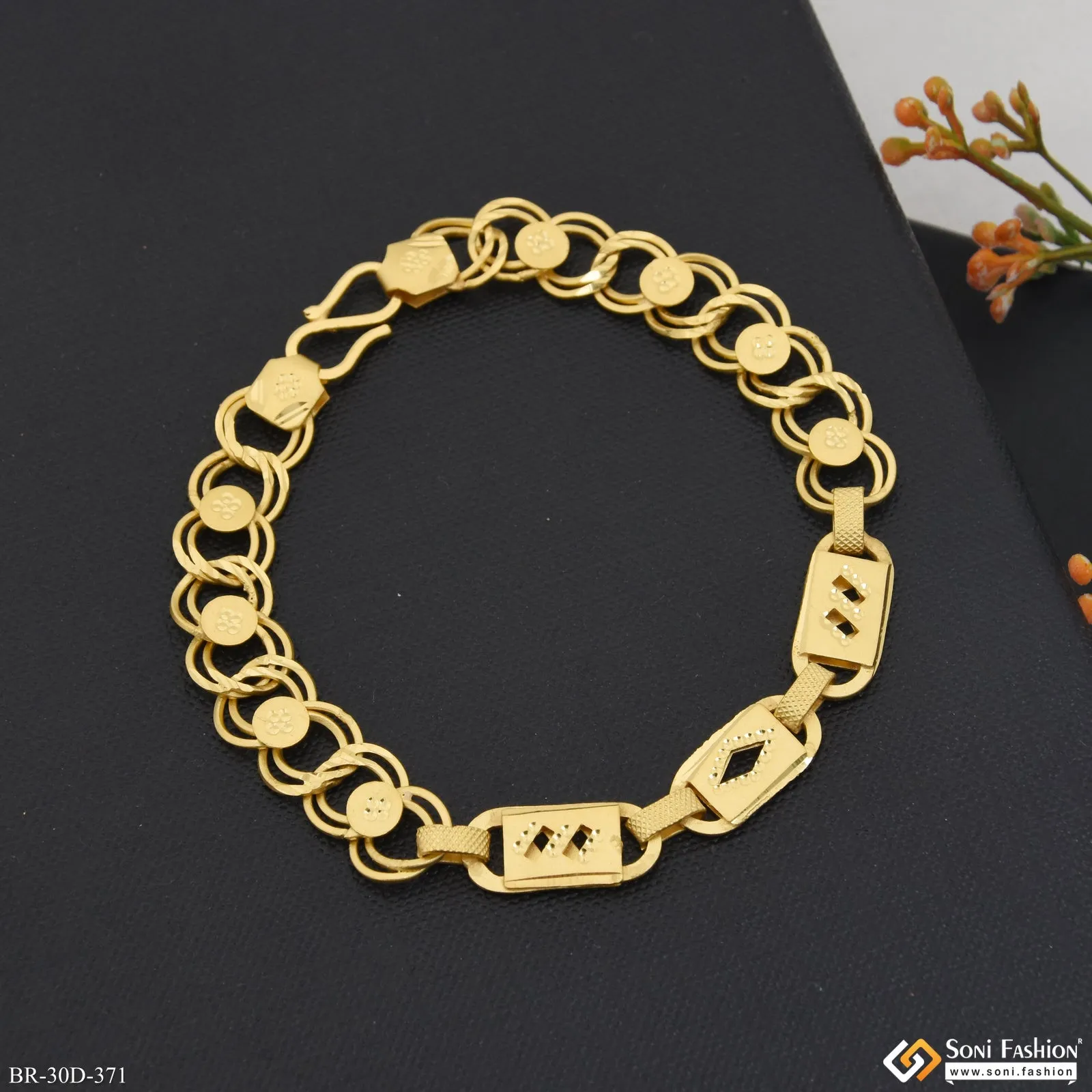1 Gram Gold Plated Linked Trending Design Nawabi Bracelet for Men - Style D371