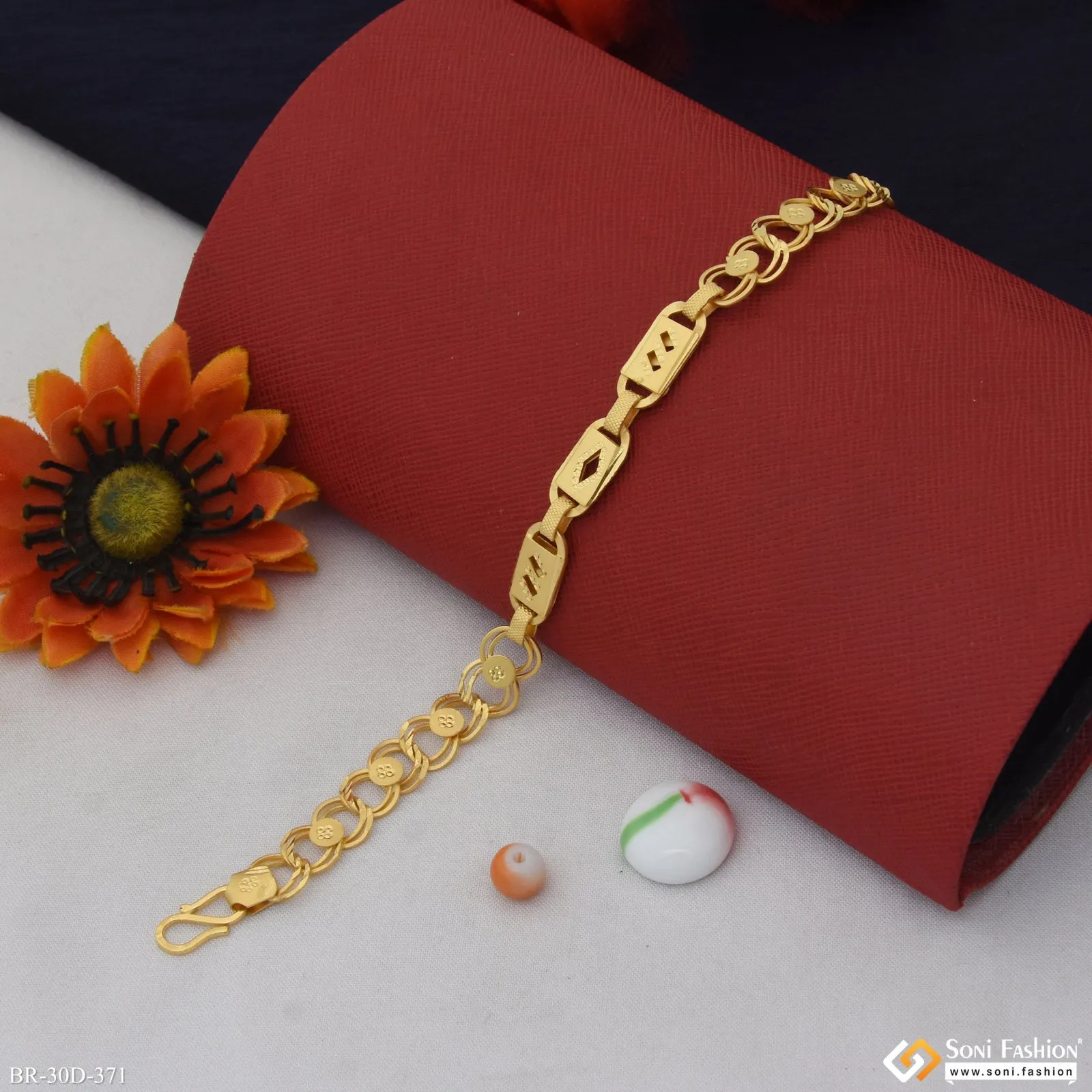 1 Gram Gold Plated Linked Trending Design Nawabi Bracelet for Men - Style D371