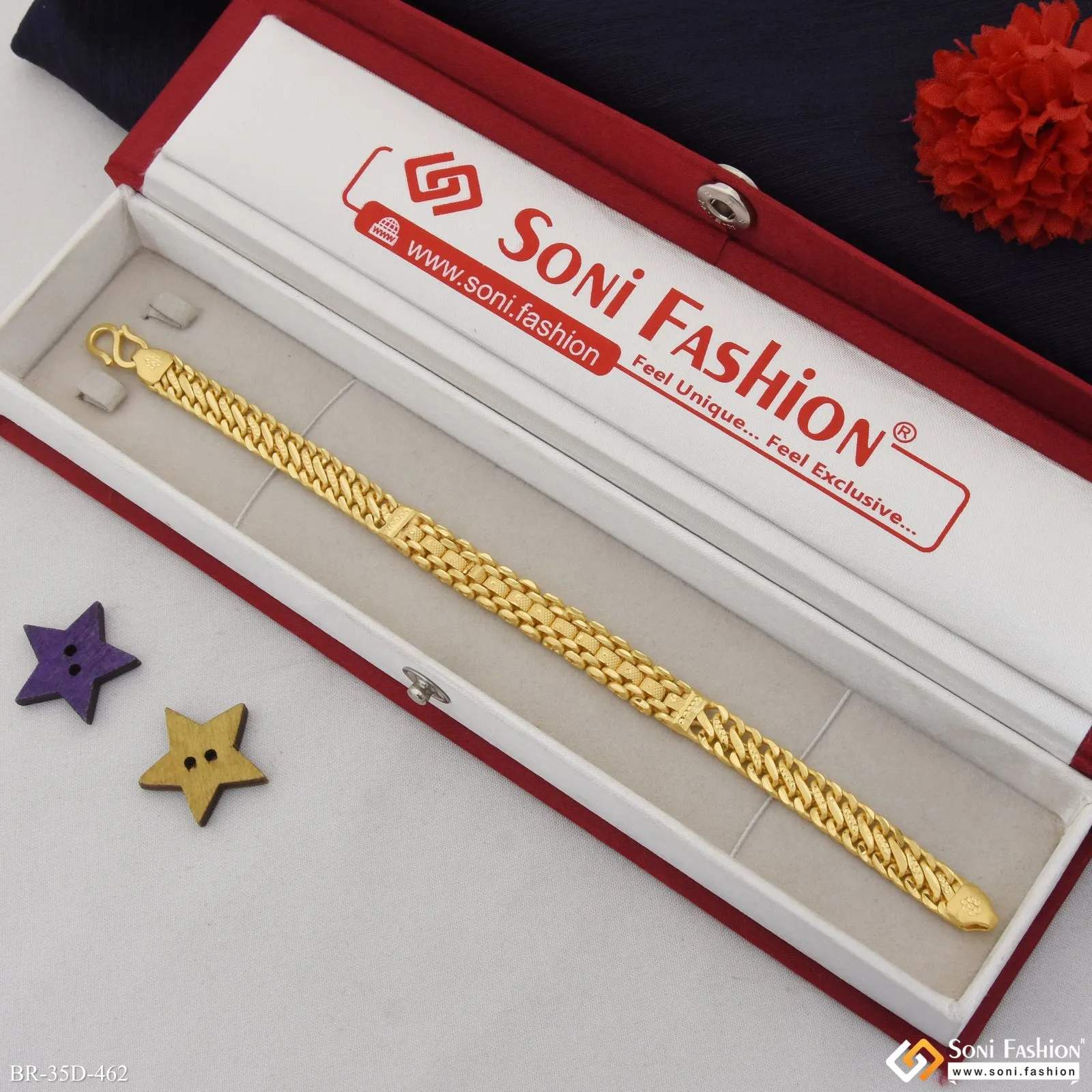 1 Gram Gold Plated Prominent Design Bracelet for Men - Style D462