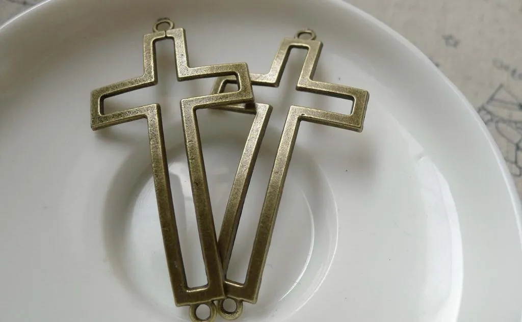 10 pcs Antique Bronze Curved Sideways Cross Bracelet Connector A6205