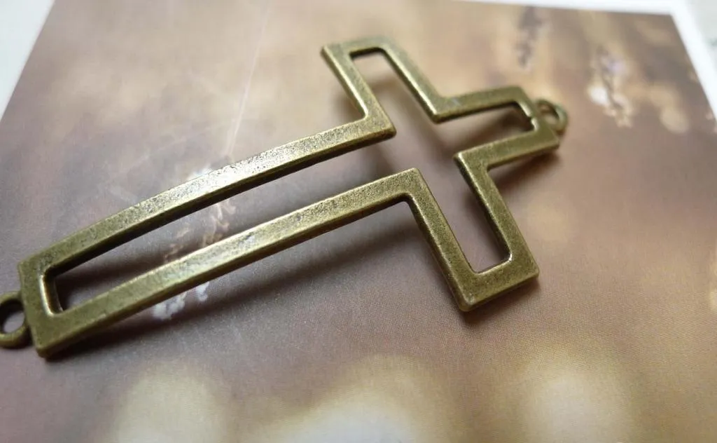 10 pcs Antique Bronze Curved Sideways Cross Bracelet Connector A6205