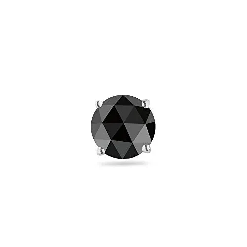 1.00 Ct of 5.70-7.13 mm Round Rose Cut AA Black Diamond Mens Stud Earring in Platinum {DIAMOND APPRAISAL INCLUDED}