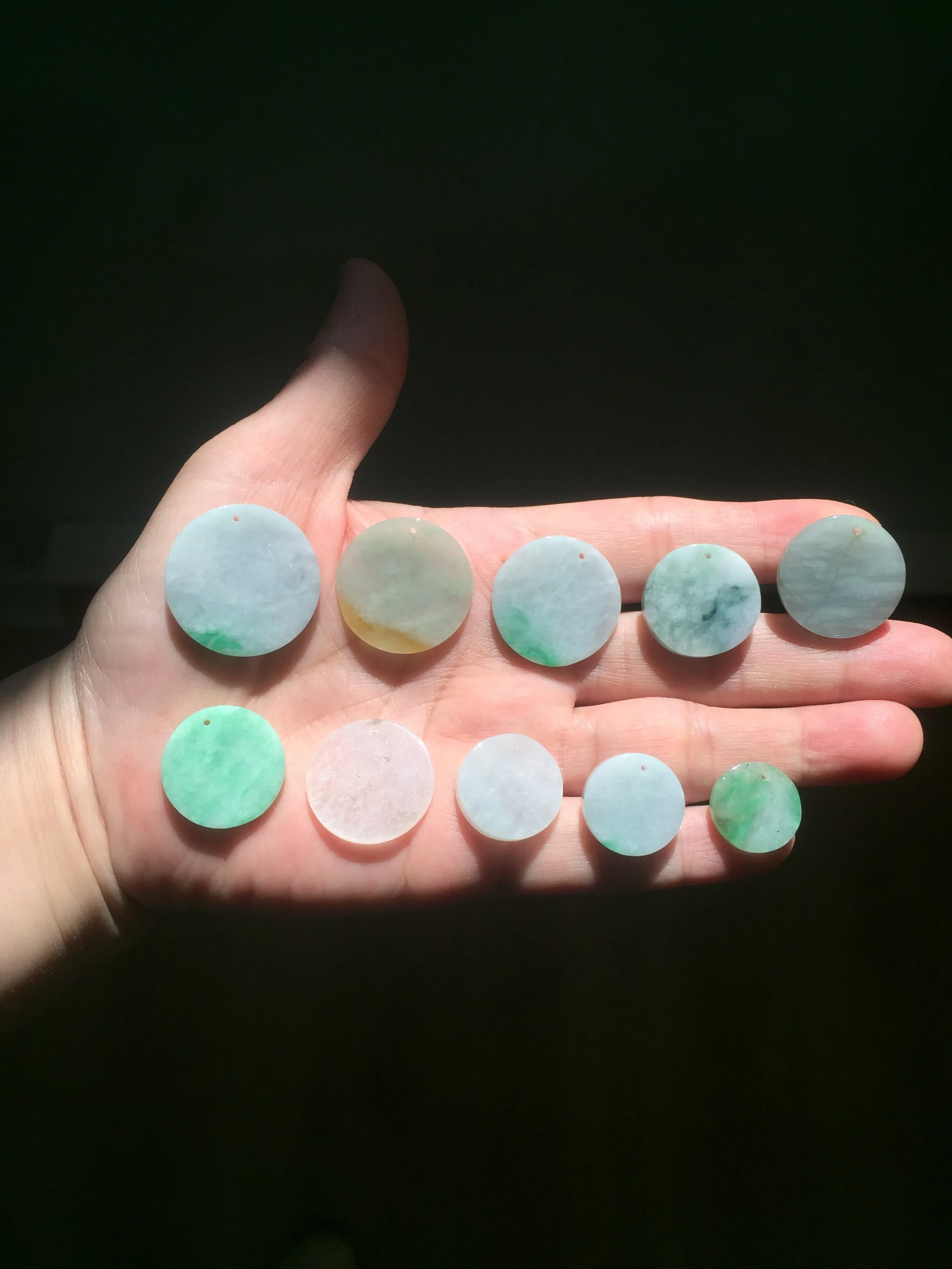 100% Natural type A sunny green/yellow round Jadeite Jade safe and sound pendant group BP94