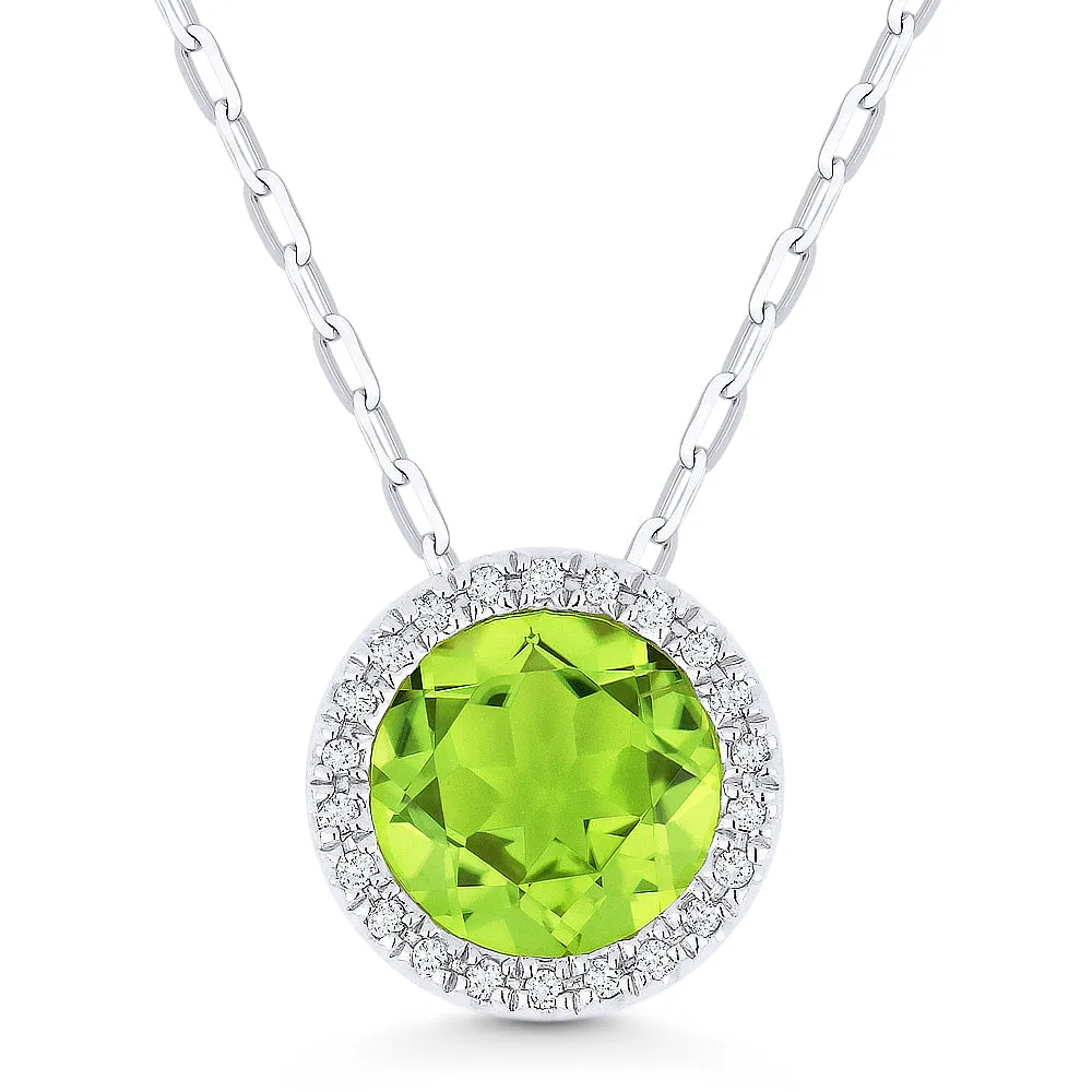 1.49Ct Peridot 16"pendant Necklace In 14K White Gold