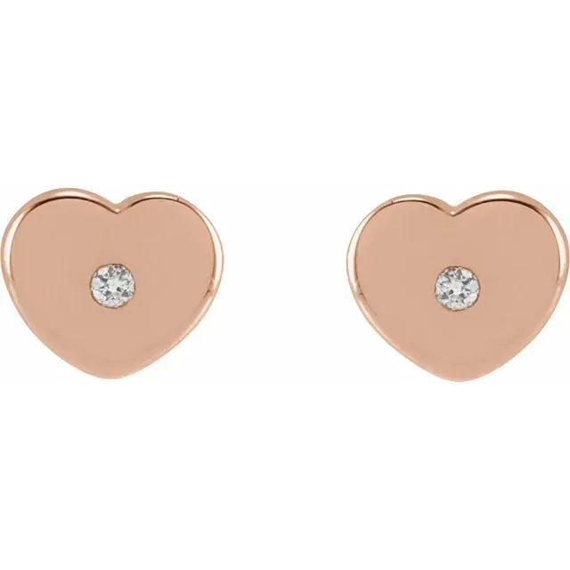 14K Rose Gold .01 CTW Natural Diamond Youth Heart Earrings