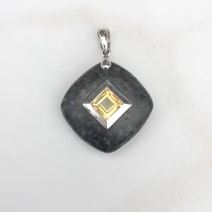 14KT White Gold Black Gray Stone   Citrine Pendant