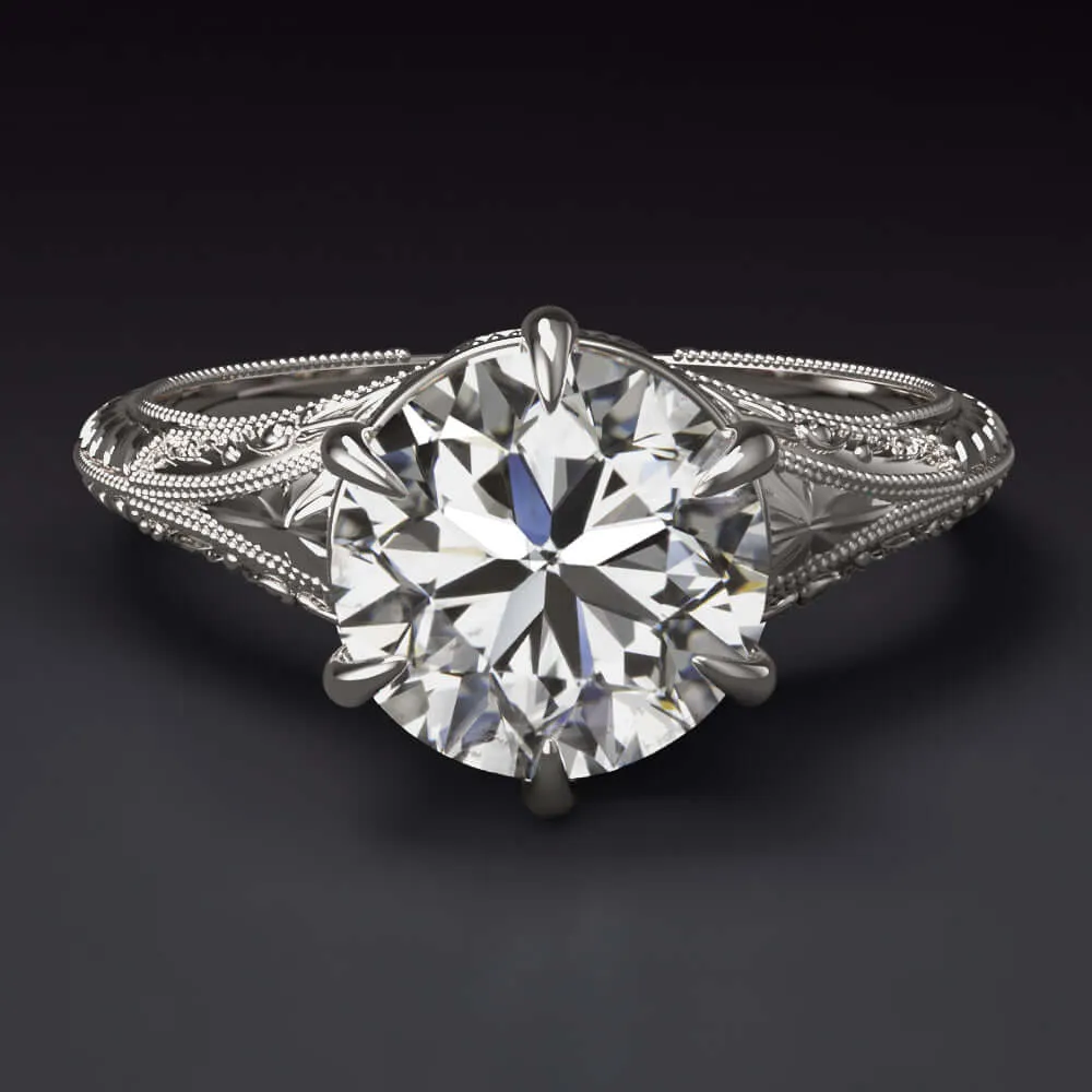 1.73ct GIA CERTIFIED H SI2 DIAMOND ENGAGEMENT RING VINTAGE STYLE SOLITAIRE ROUND
