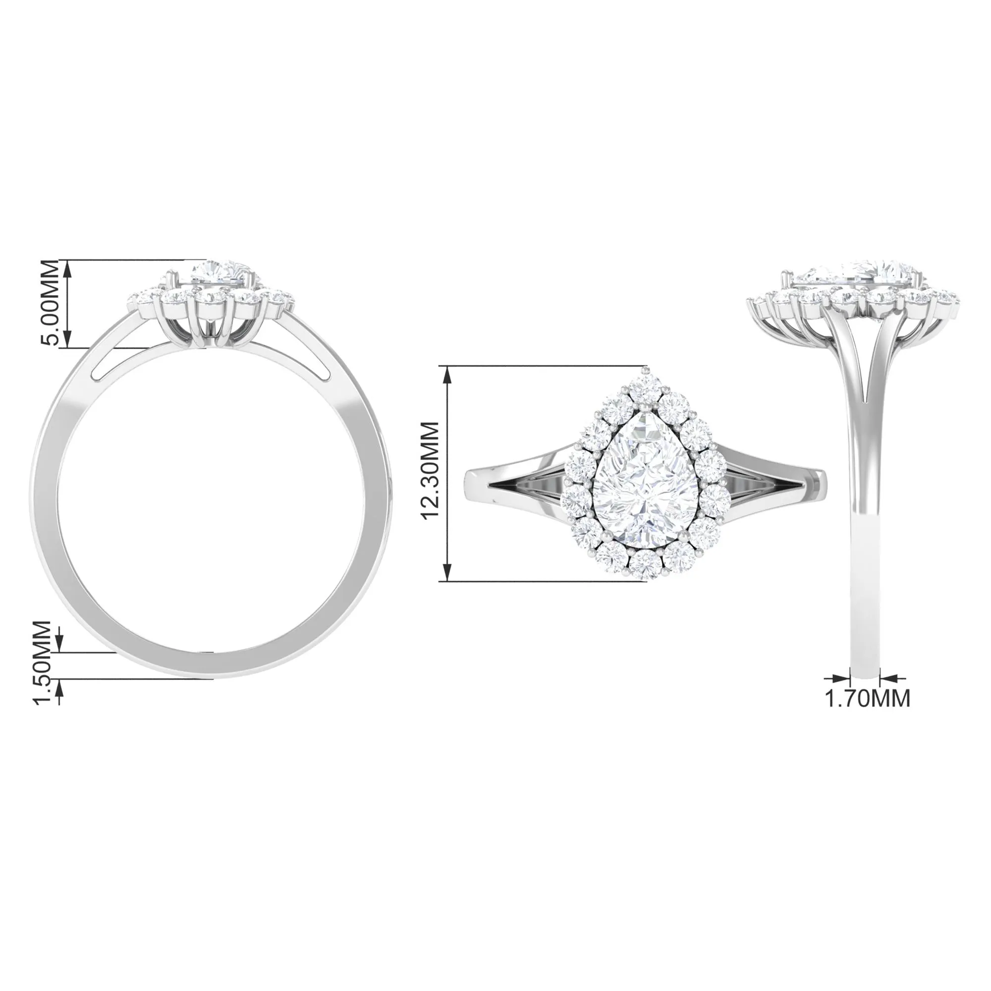 1.75 CT Split Shank Zircon Teardrop Engagement Ring in Gold