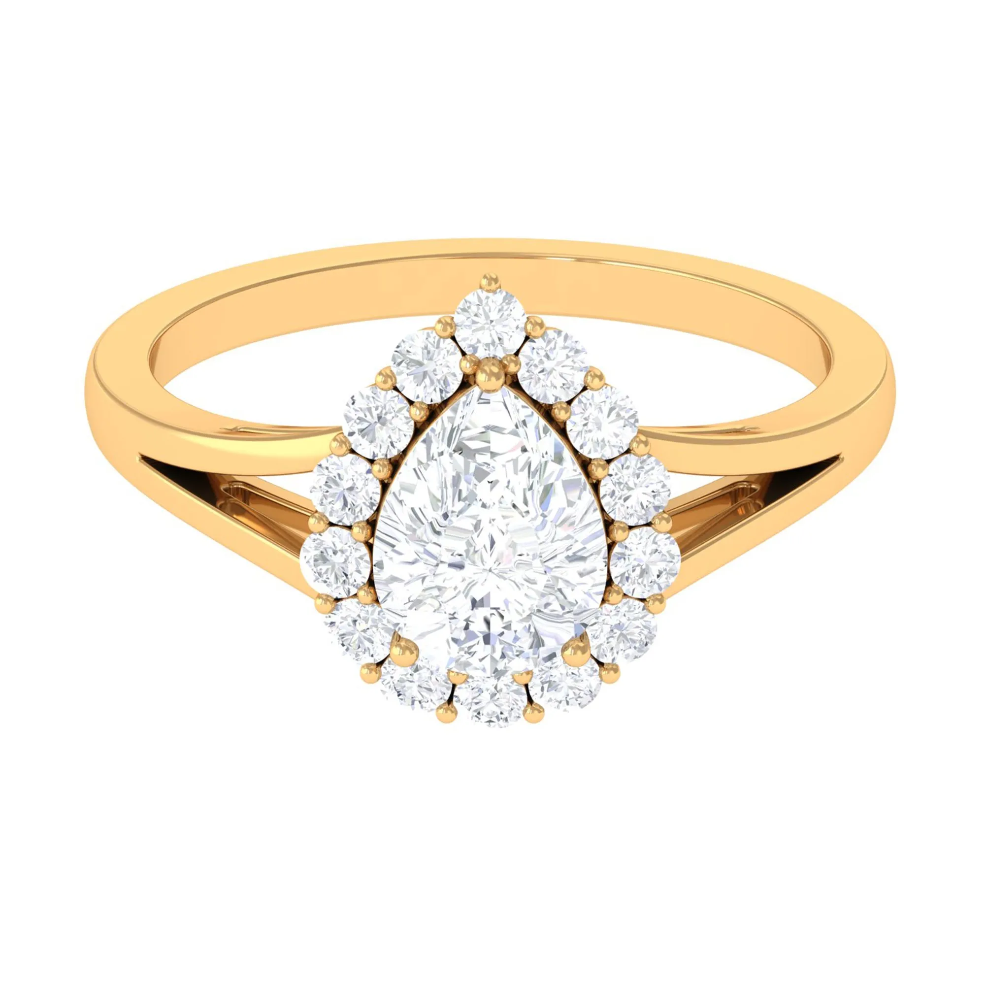 1.75 CT Split Shank Zircon Teardrop Engagement Ring in Gold