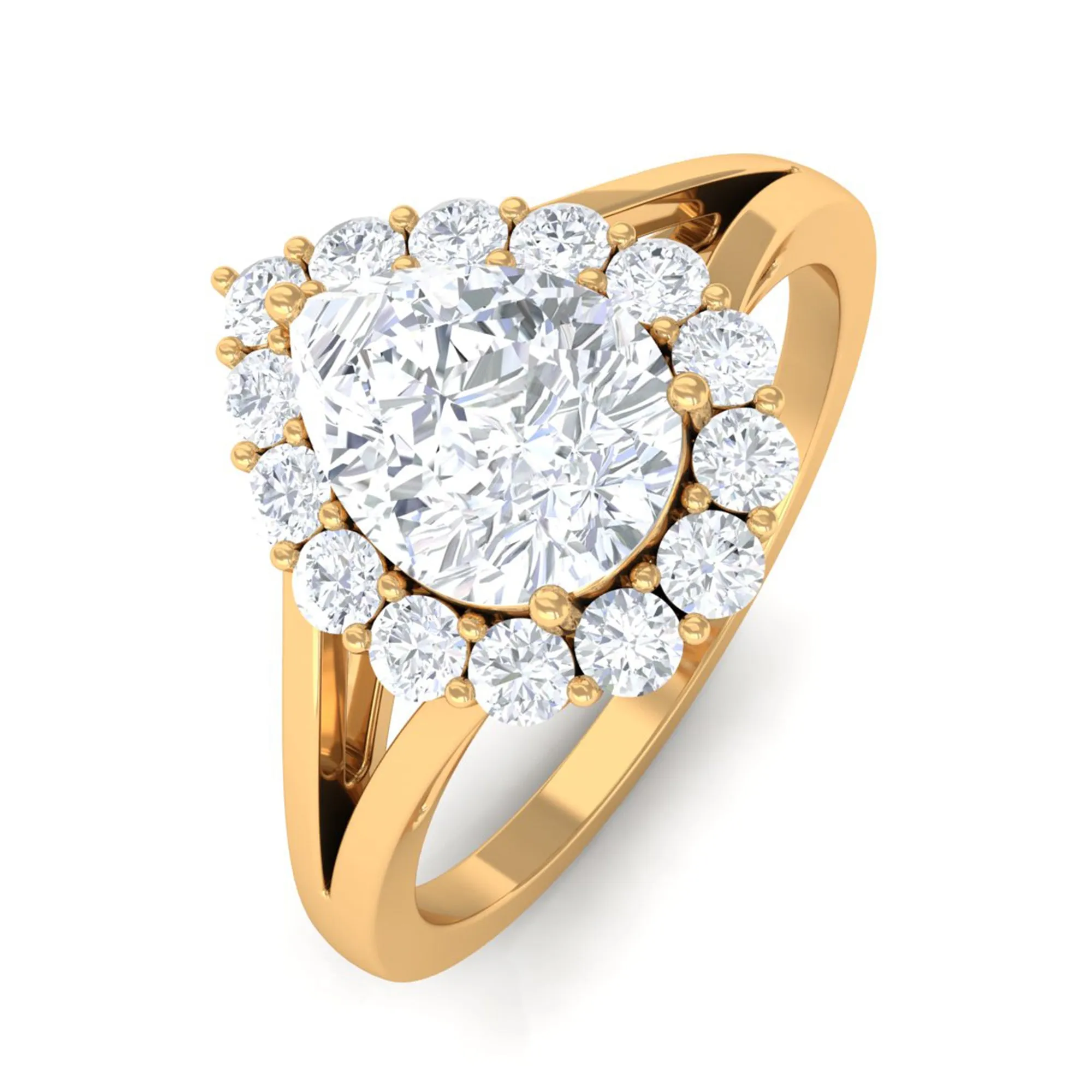 1.75 CT Split Shank Zircon Teardrop Engagement Ring in Gold