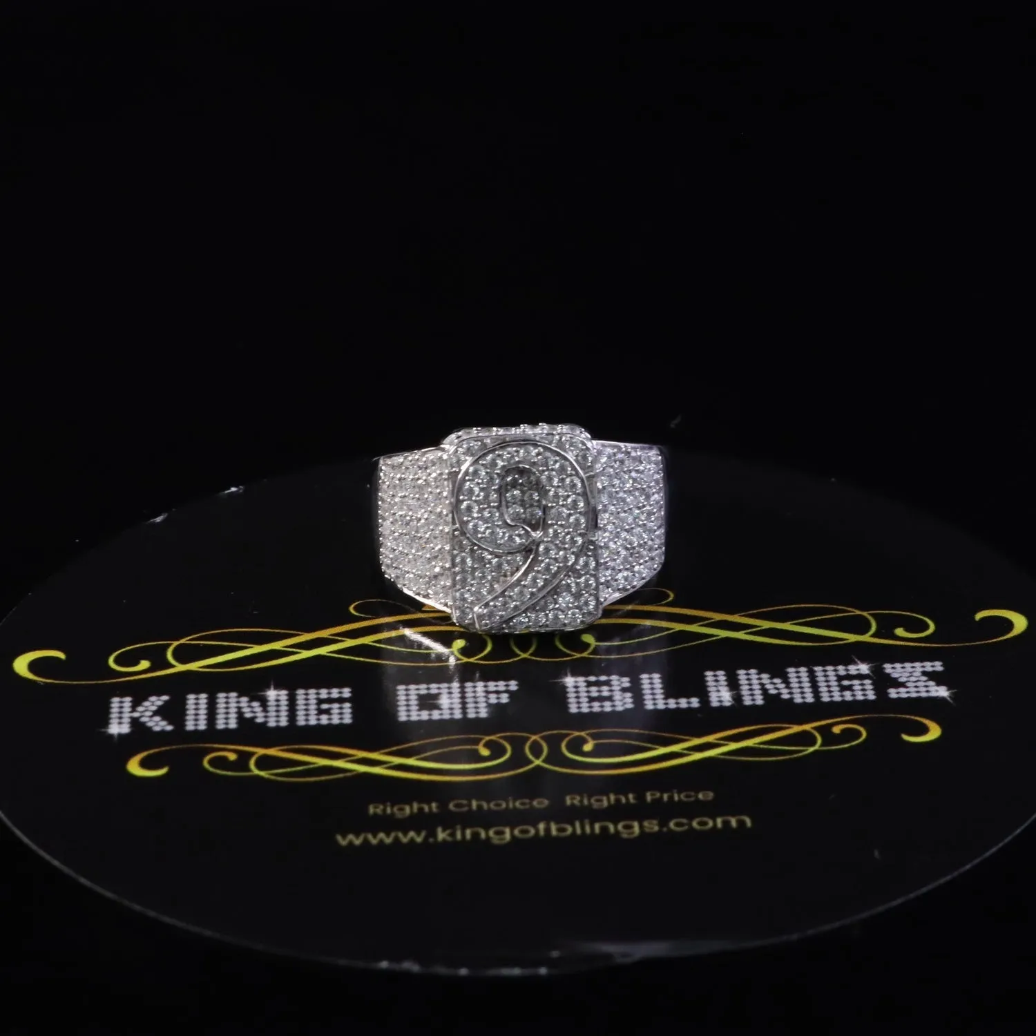 1.75ct Sterling White Silver Cubic Zirconia NUMBER 9 Silver Men's Ring Size 9