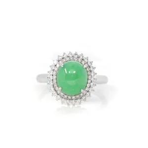 18k White Gold Natural Imperial Green Jadeite Jade Engagement Ring With Diamonds