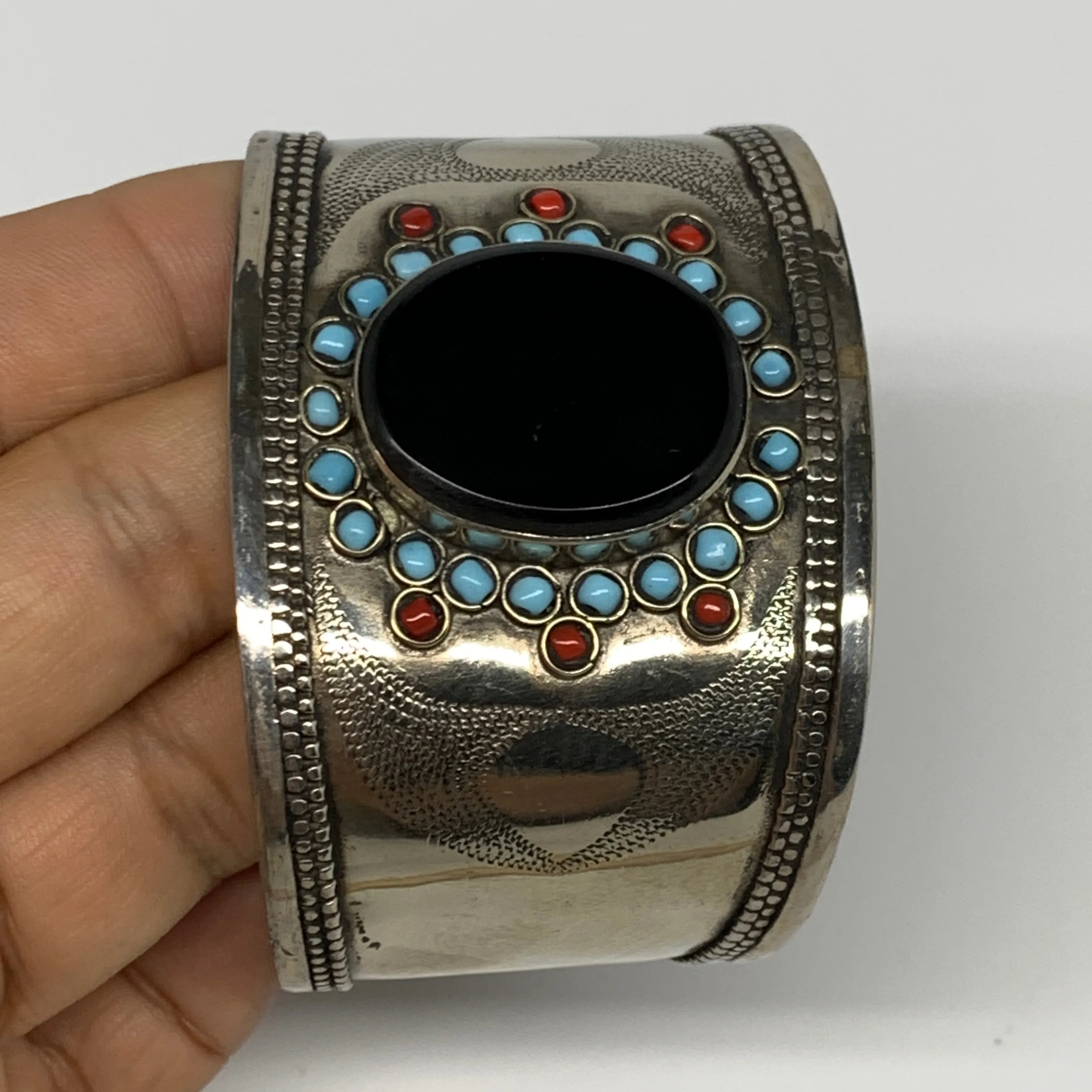 1.8" Vintage Reproduced Lapis Turkmen Cuff Bracelet Tribal Small Round , B13368