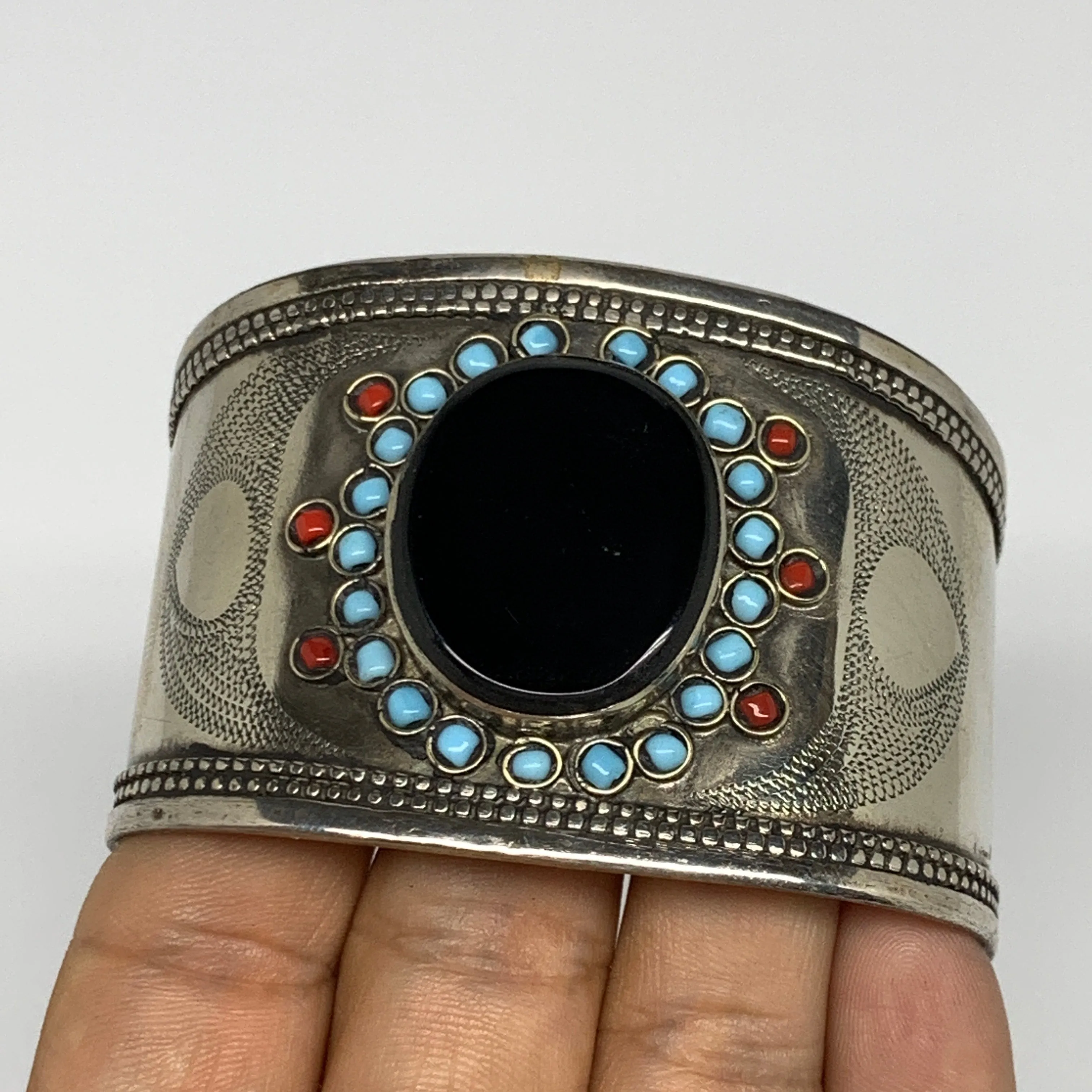 1.8" Vintage Reproduced Lapis Turkmen Cuff Bracelet Tribal Small Round , B13368