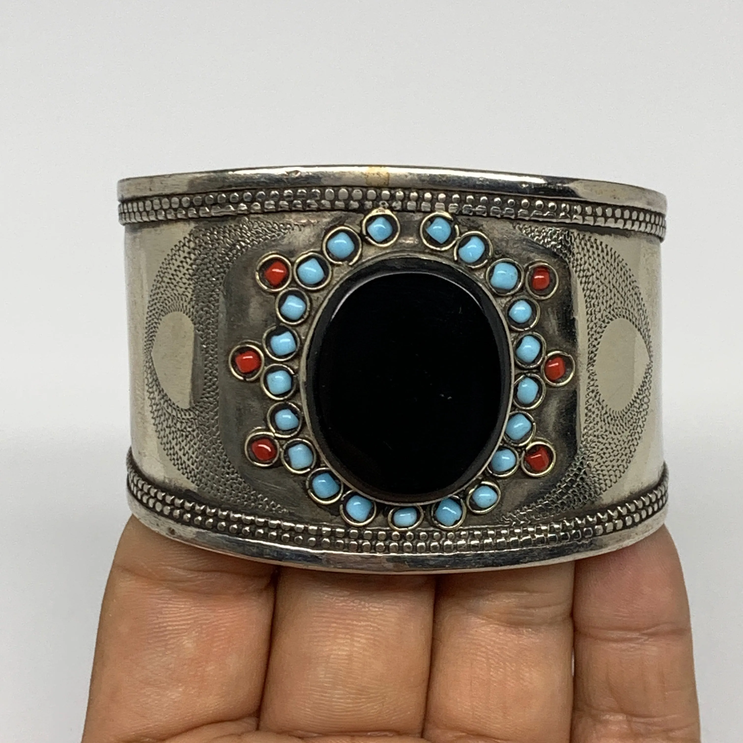 1.8" Vintage Reproduced Lapis Turkmen Cuff Bracelet Tribal Small Round , B13368