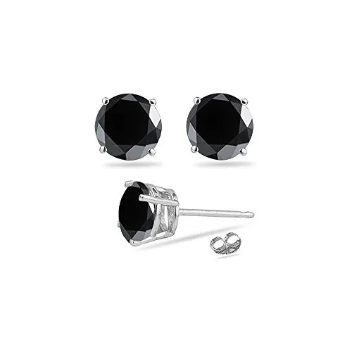 1.95-2.44 Cts of 5.65-6.37 mm AA Round Black Diamond Stud Earrings in Platinum {DIAMOND APPRAISAL INCLUDED}-Screw Backs