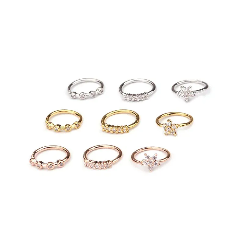 1Piece 20gx8mm Zircon Nose Rings Nostril Bendable Flower Hoop Ring Tragus Ear Cartilage Earring for Women Nose Piercing Jewelry