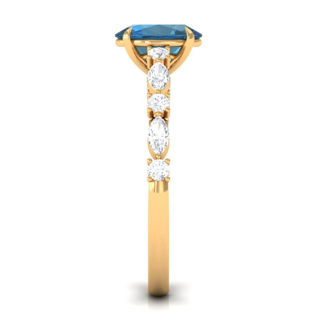 2.25 CT Solitaire Accent Ring with Created London Blue Topaz and Diamond