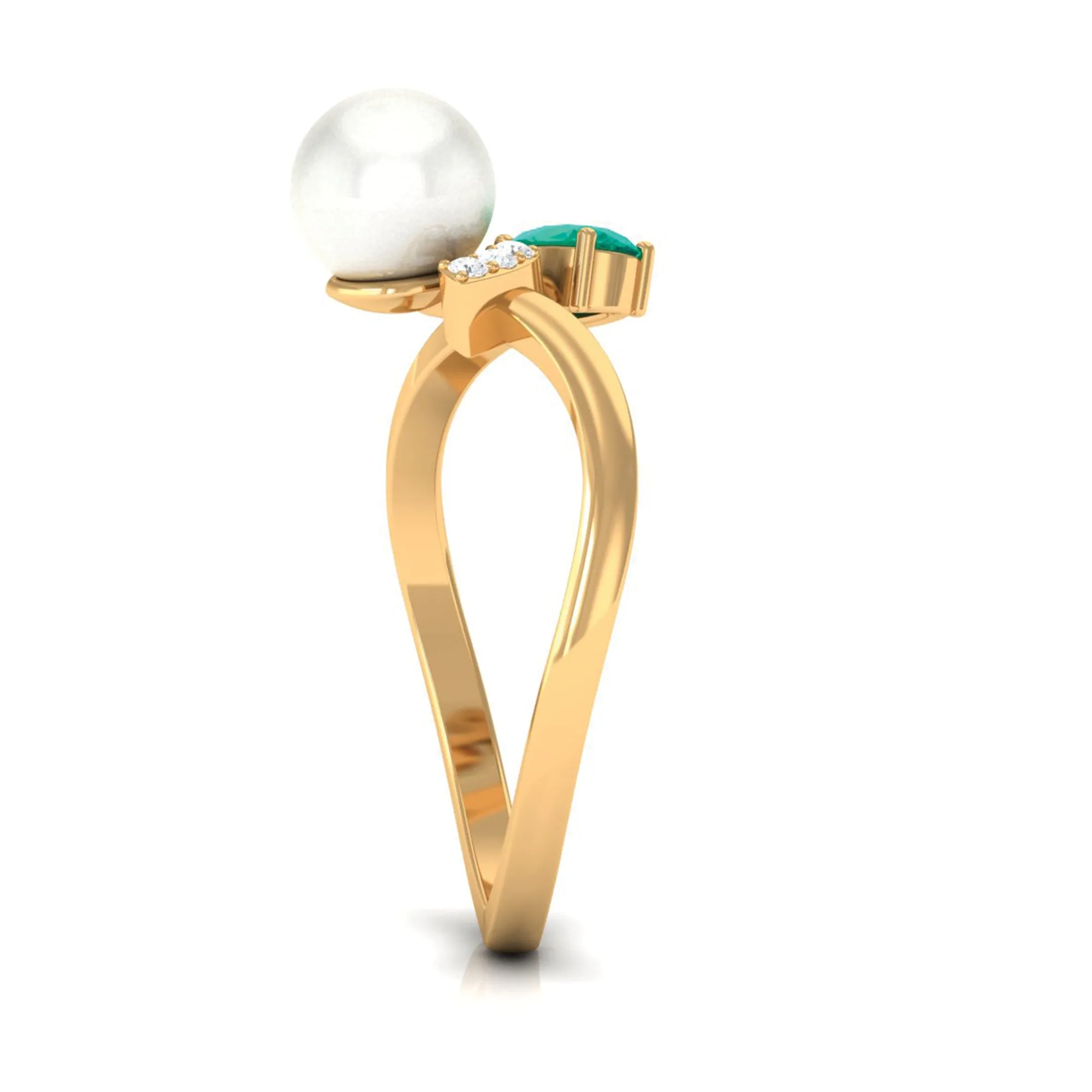2.5 CT Freshwater Pearl Minimal Wrap Ring with Emerald and Moissanite