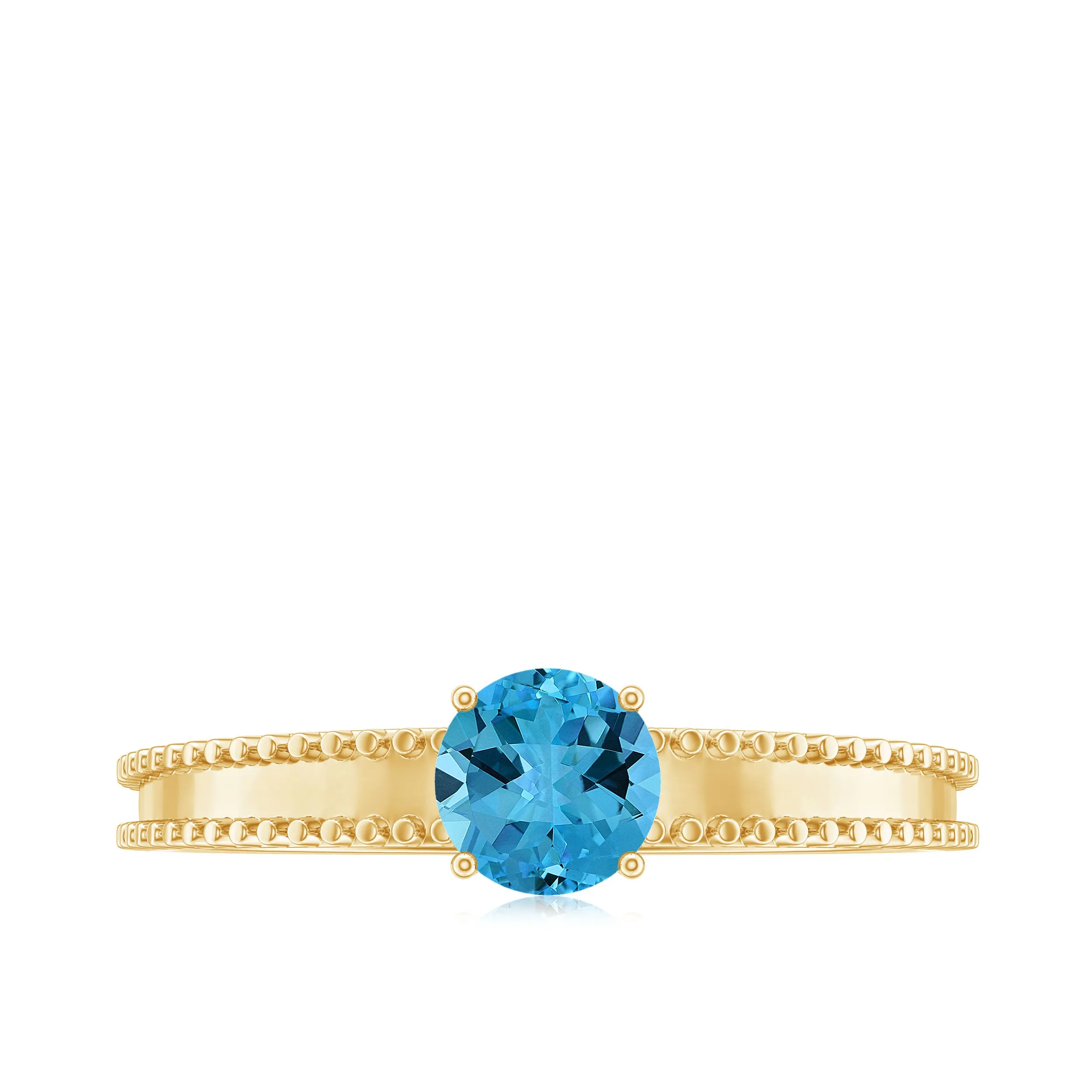 5 MM Solitaire Swiss Blue Topaz Band Ring with Beaded Embellishment