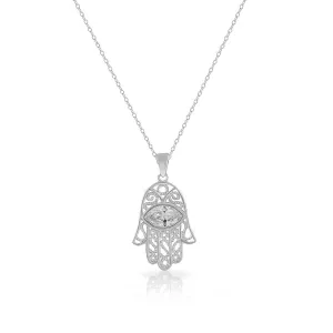 925 Sterling Silver CZ Evil Eye Protection Hamsa Pendant