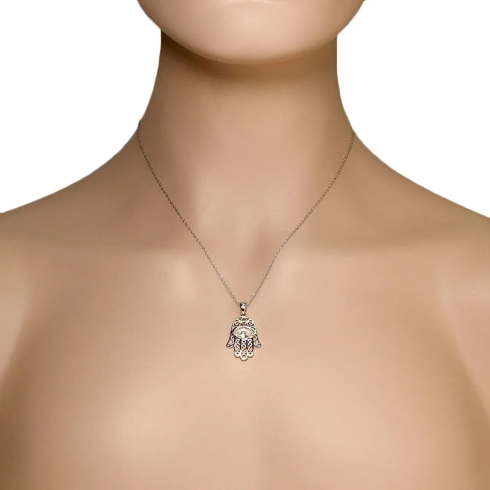 925 Sterling Silver CZ Evil Eye Protection Hamsa Pendant