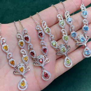 925 sterling silver red garnet peridot citrine topaz necklace