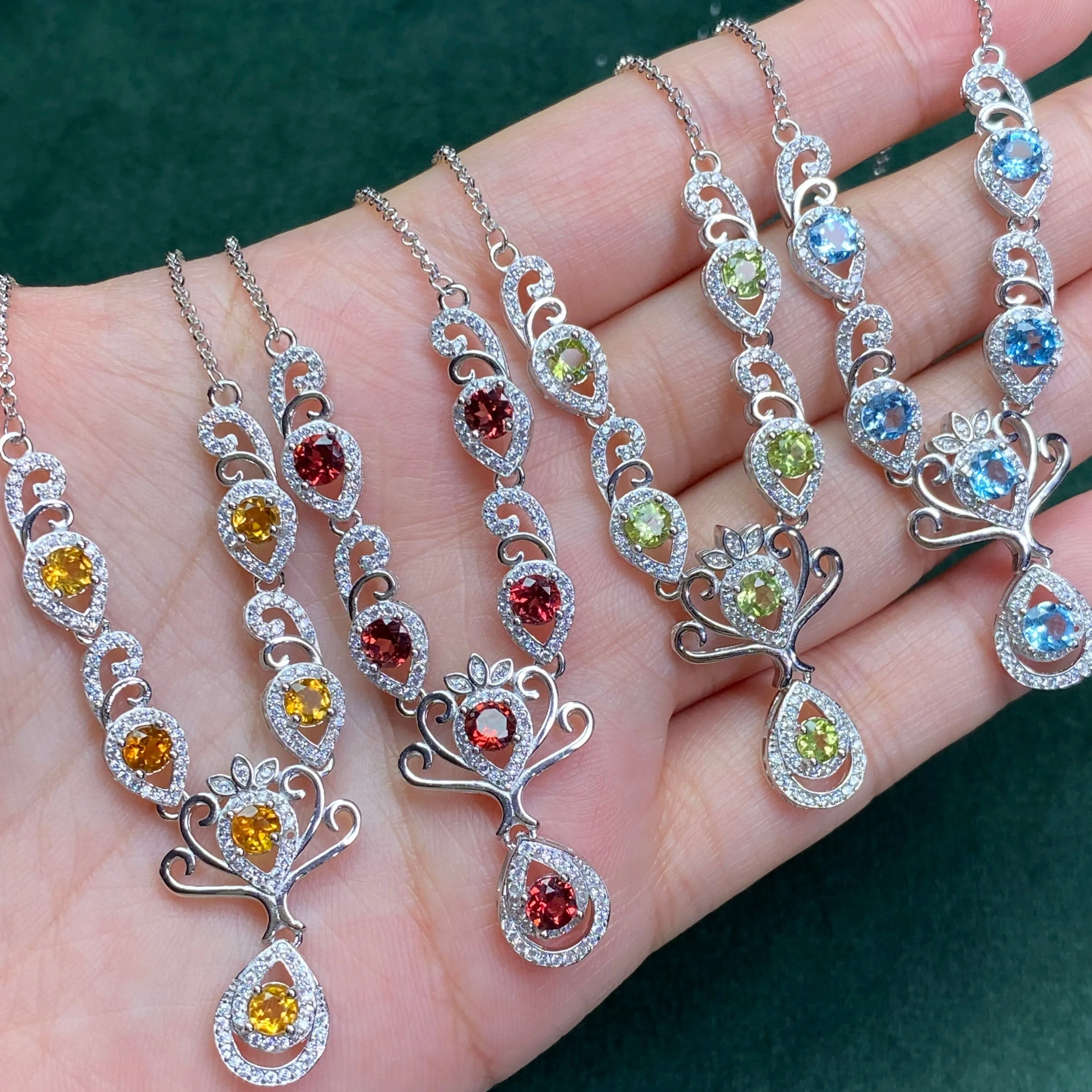 925 sterling silver red garnet peridot citrine topaz necklace
