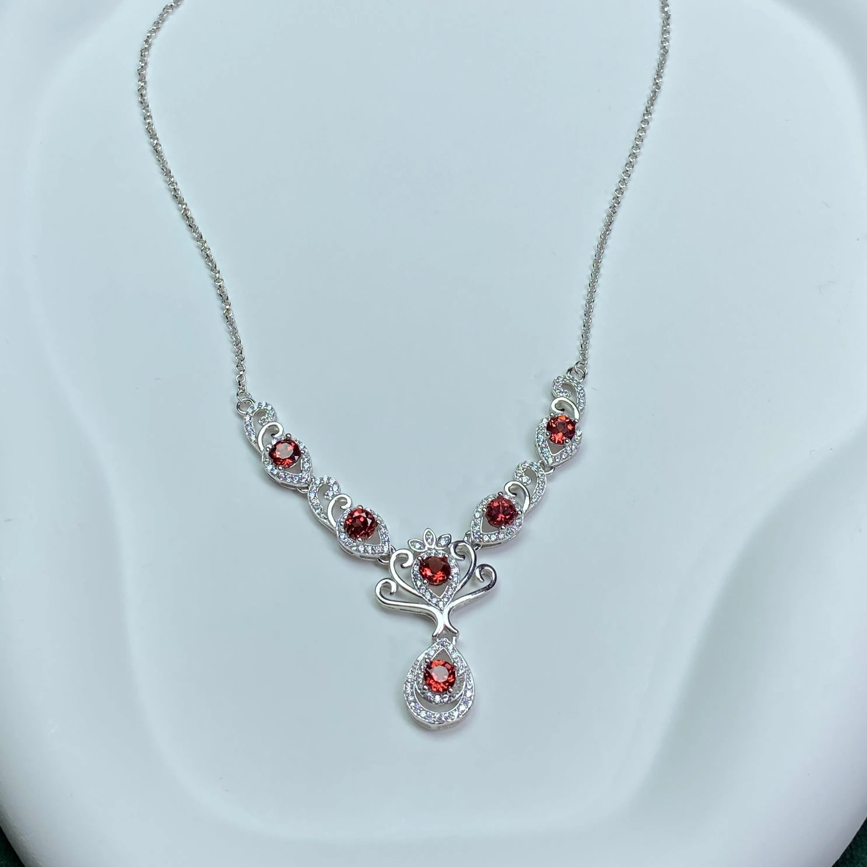 925 sterling silver red garnet peridot citrine topaz necklace