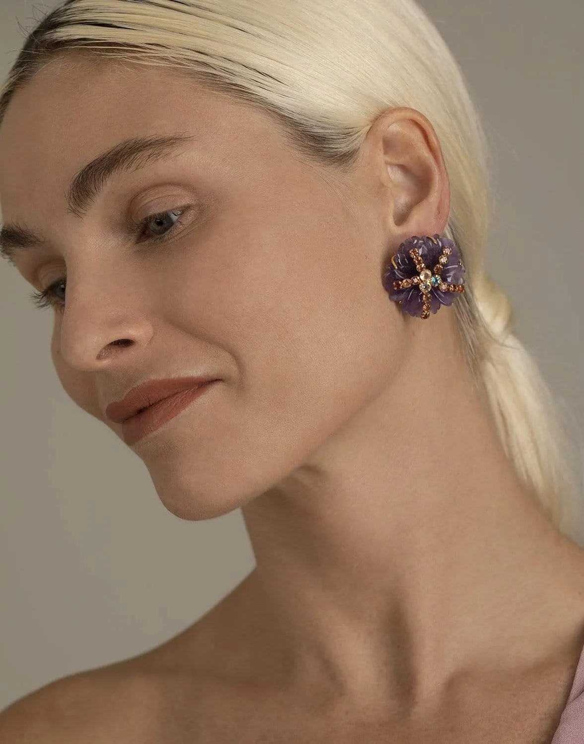 Amethyst, Swiss Blue Topaz & Peridot Flower Earrings