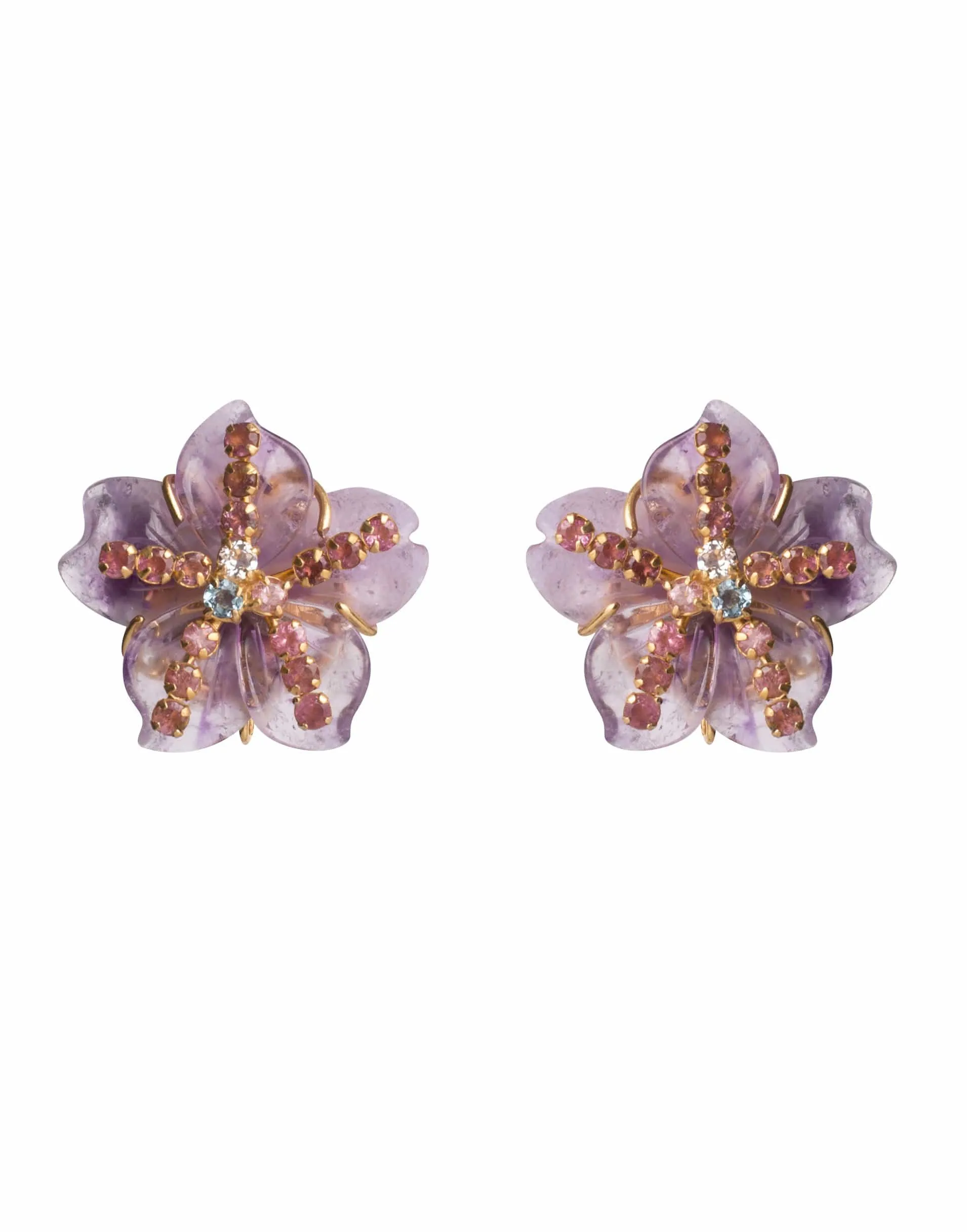 Amethyst, Swiss Blue Topaz & Peridot Flower Earrings