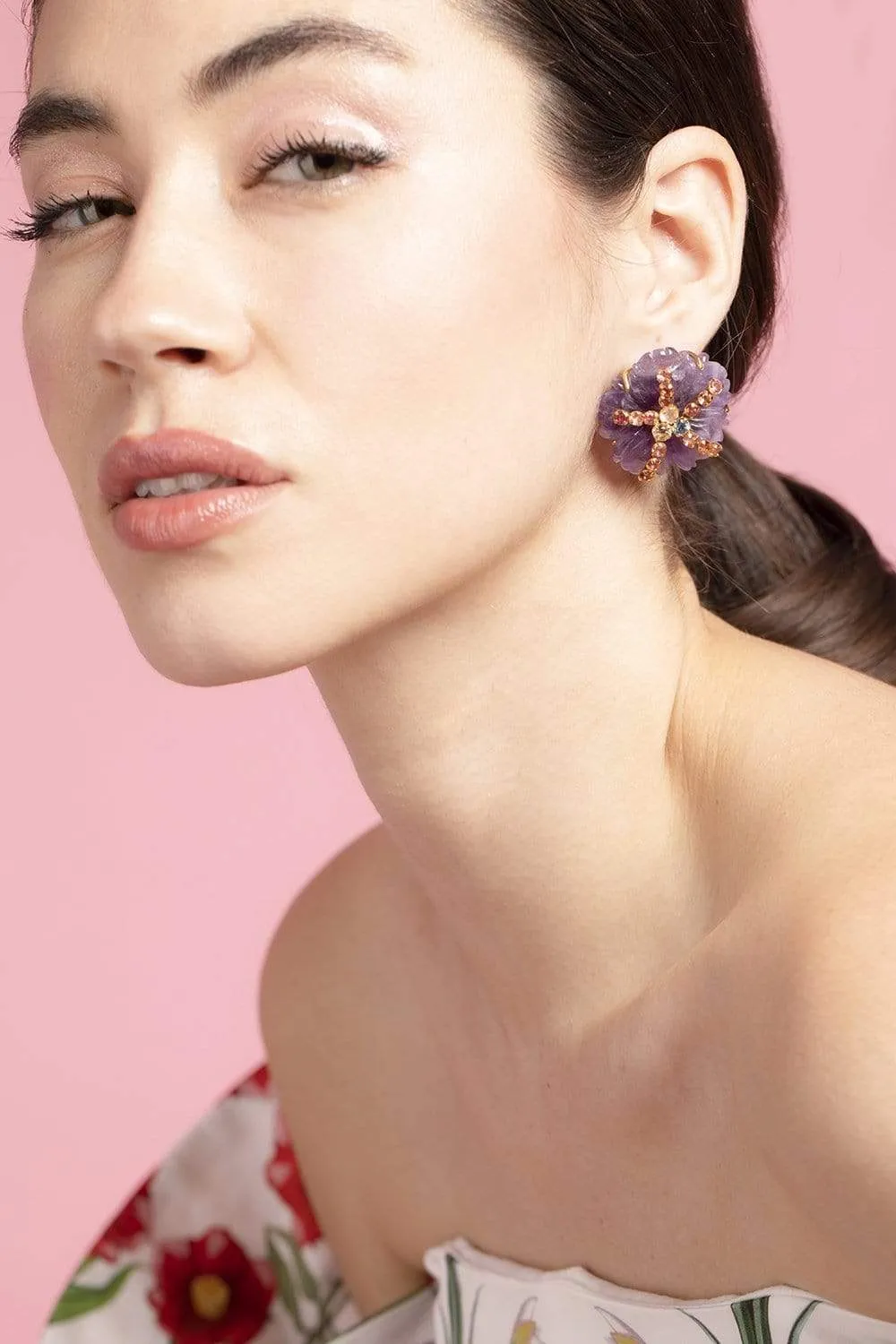 Amethyst, Swiss Blue Topaz & Peridot Flower Earrings