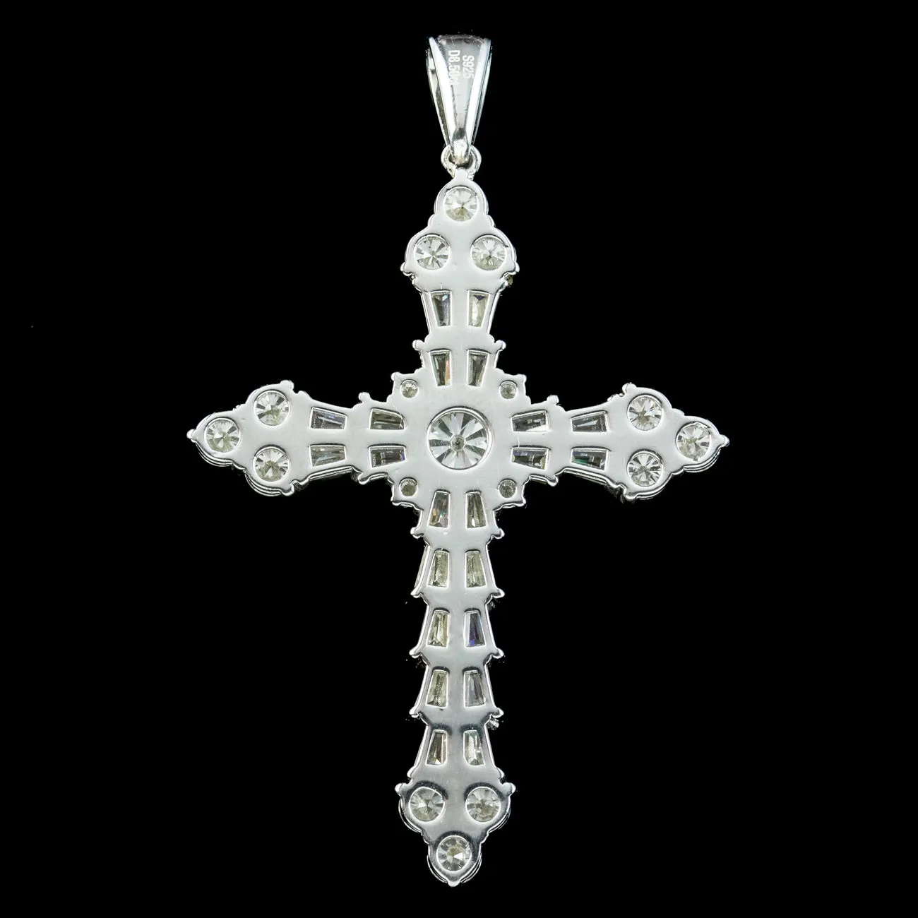Art Deco Style Moissanite Cross Pendant Sterling Silver 8.5ct Total