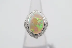 Australian Crystal Opal Diamond Platinum Cocktail Ring