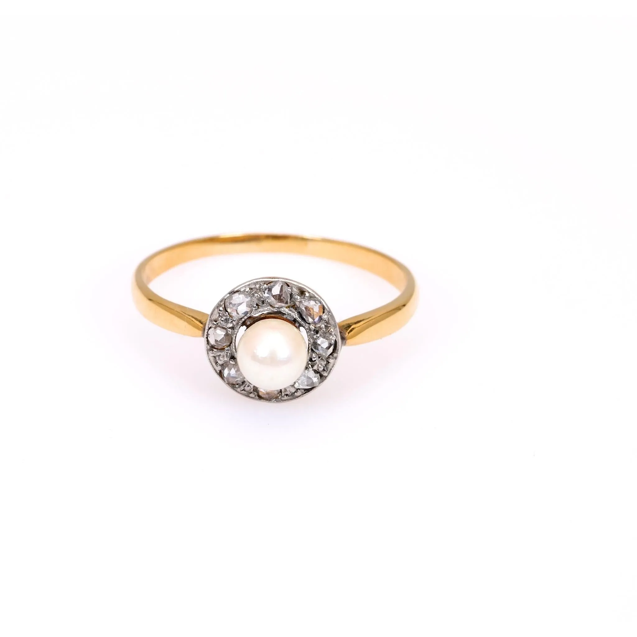 Belle Époque French Pearl Diamond 18k Yellow Gold Platinum Ring