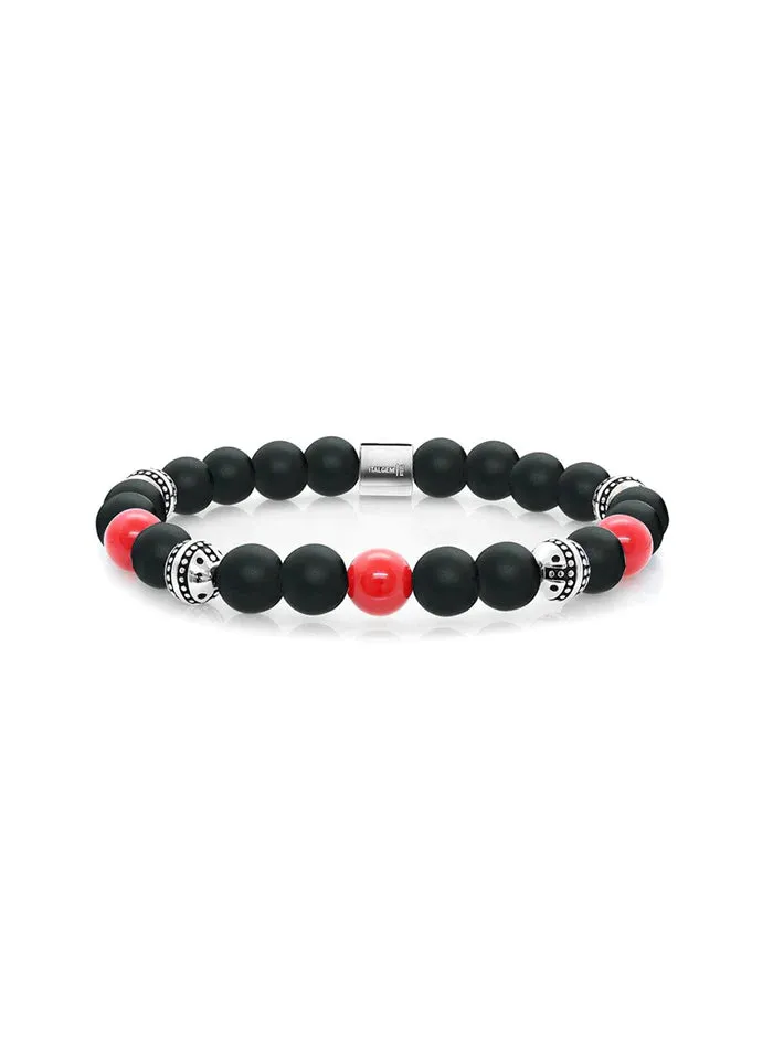Black Beads 'Rosso' Bracelet | Italgem Steel