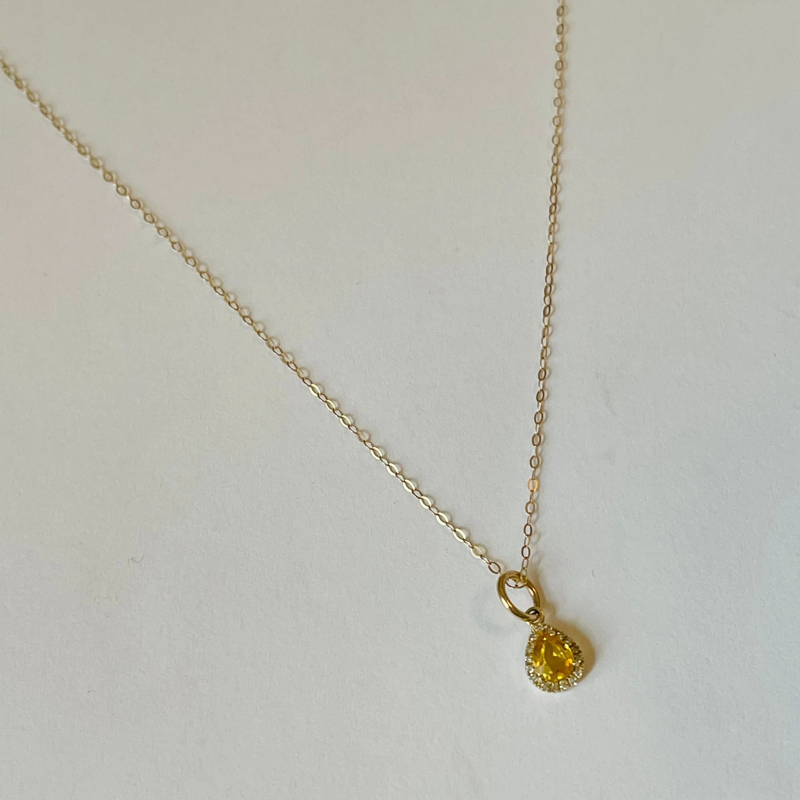 citrine teardrop on gold chain