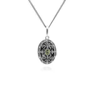 Collier Porte-Photo Style Art Nouveau Argent 925 Péridot Oval