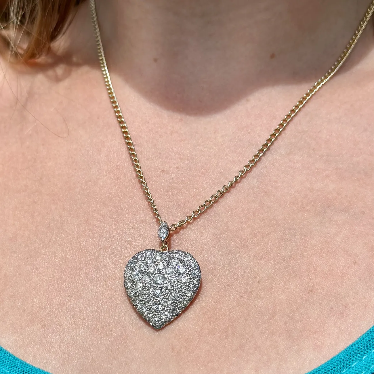 Edwardian Style Diamond Heart Pendant 3.2ct Diamond