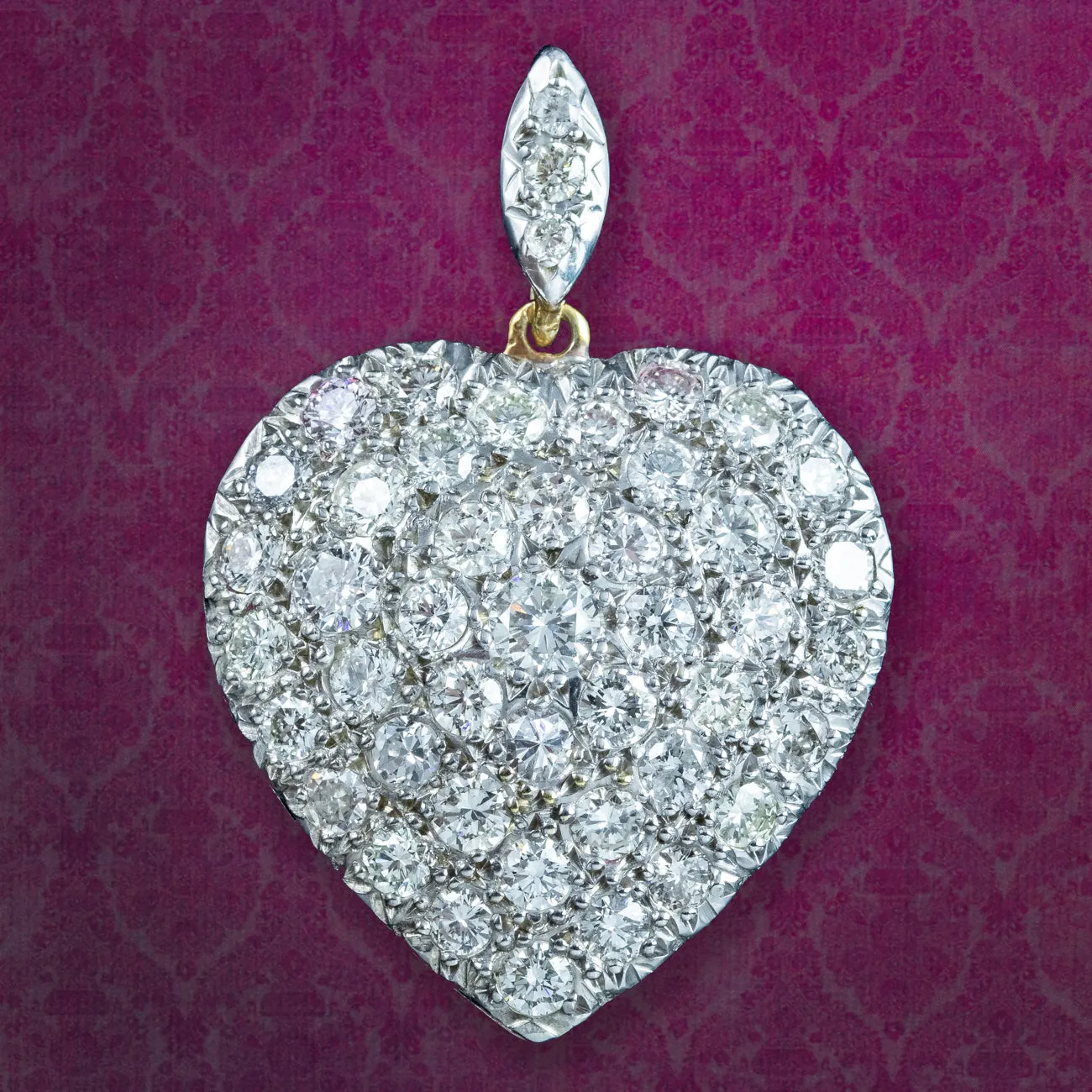 Edwardian Style Diamond Heart Pendant 3.2ct Diamond