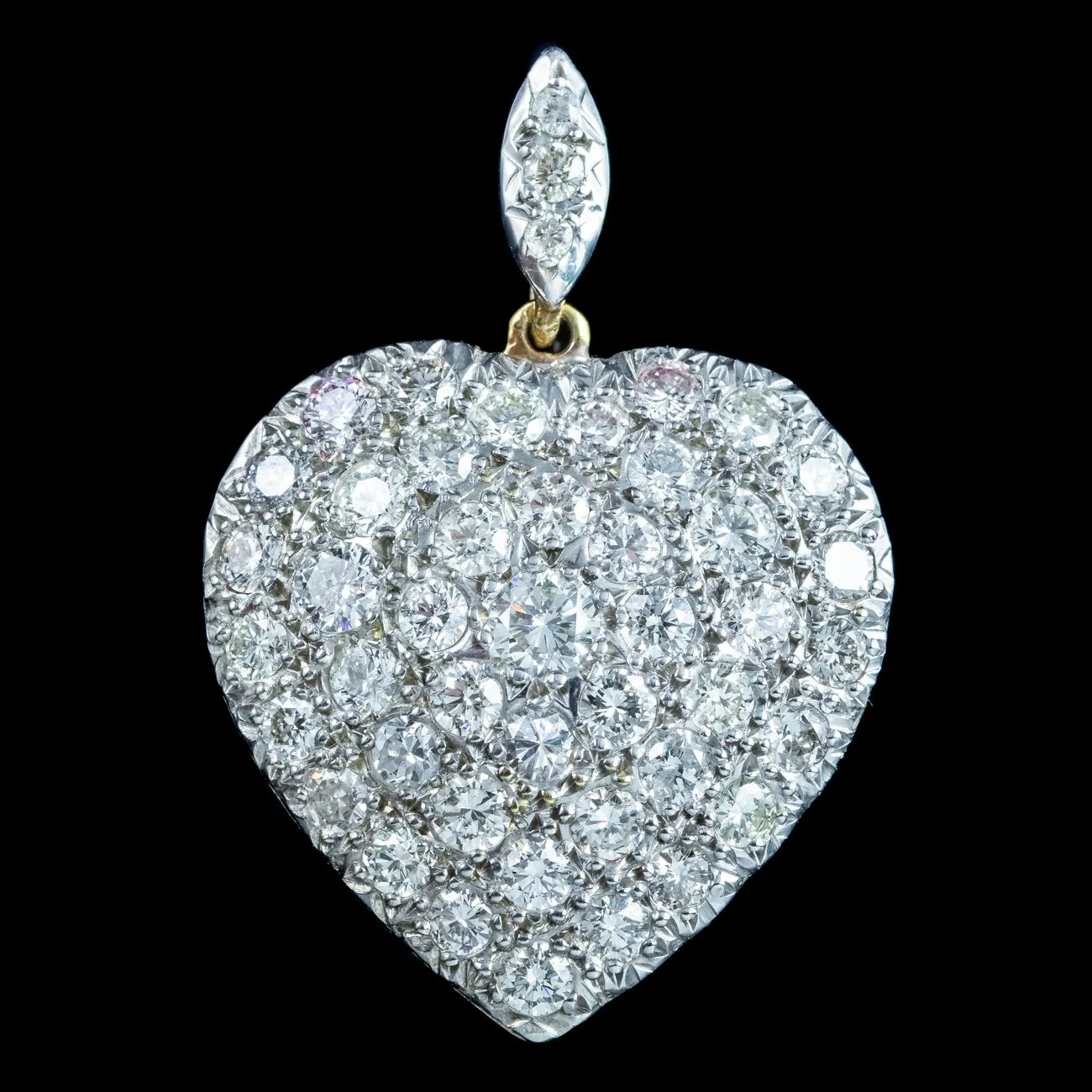 Edwardian Style Diamond Heart Pendant 3.2ct Diamond