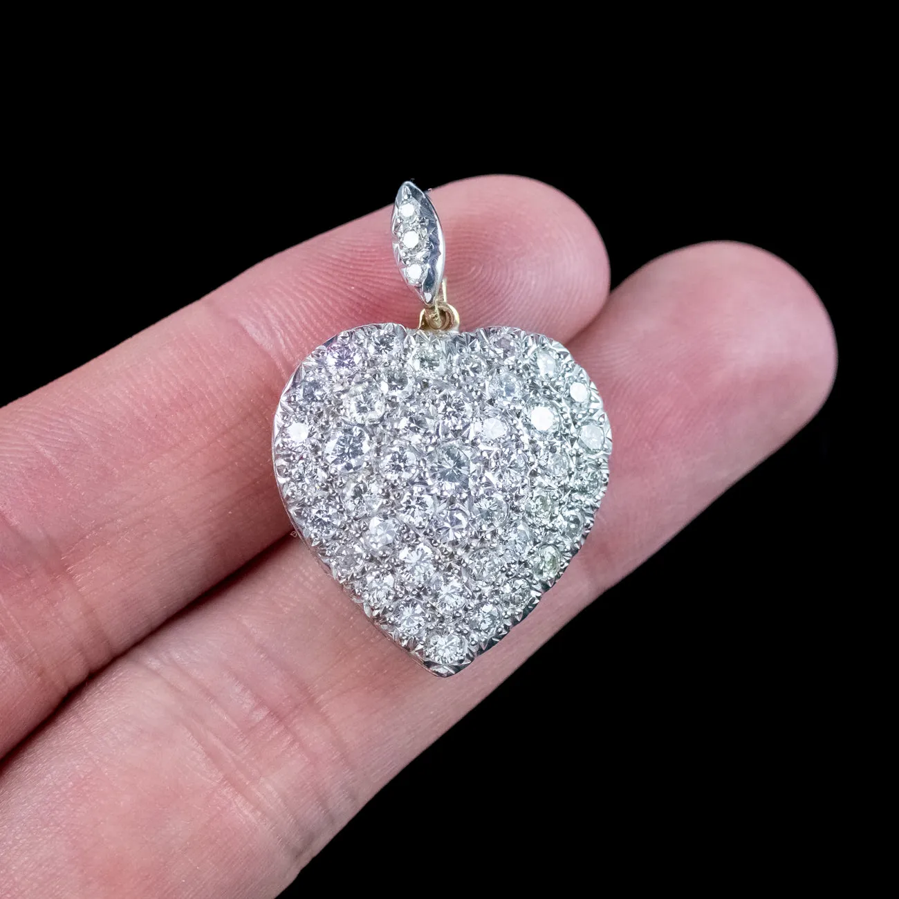 Edwardian Style Diamond Heart Pendant 3.2ct Diamond